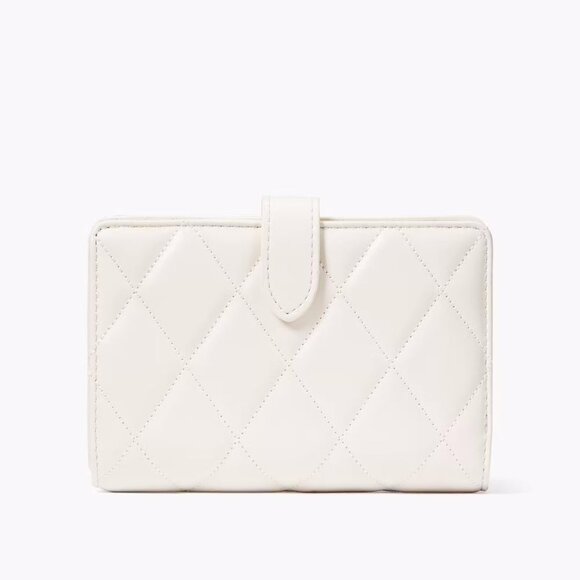 NEW Kate Spade Carey Quilted Medium Compact Bifold Wallet Parchment White - Picture 3 of 5